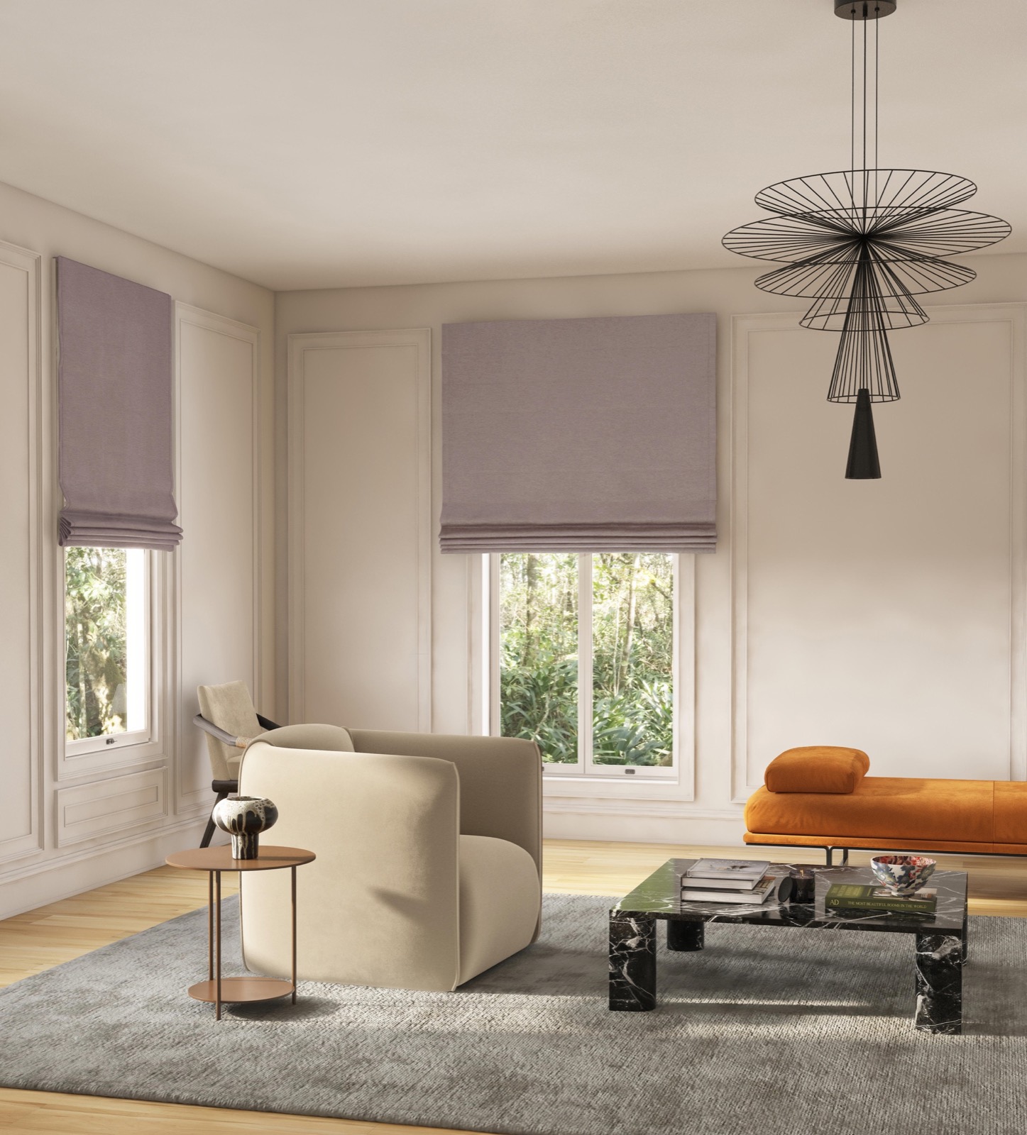 Made-to-measure Roman blinds in an elegant sitting room