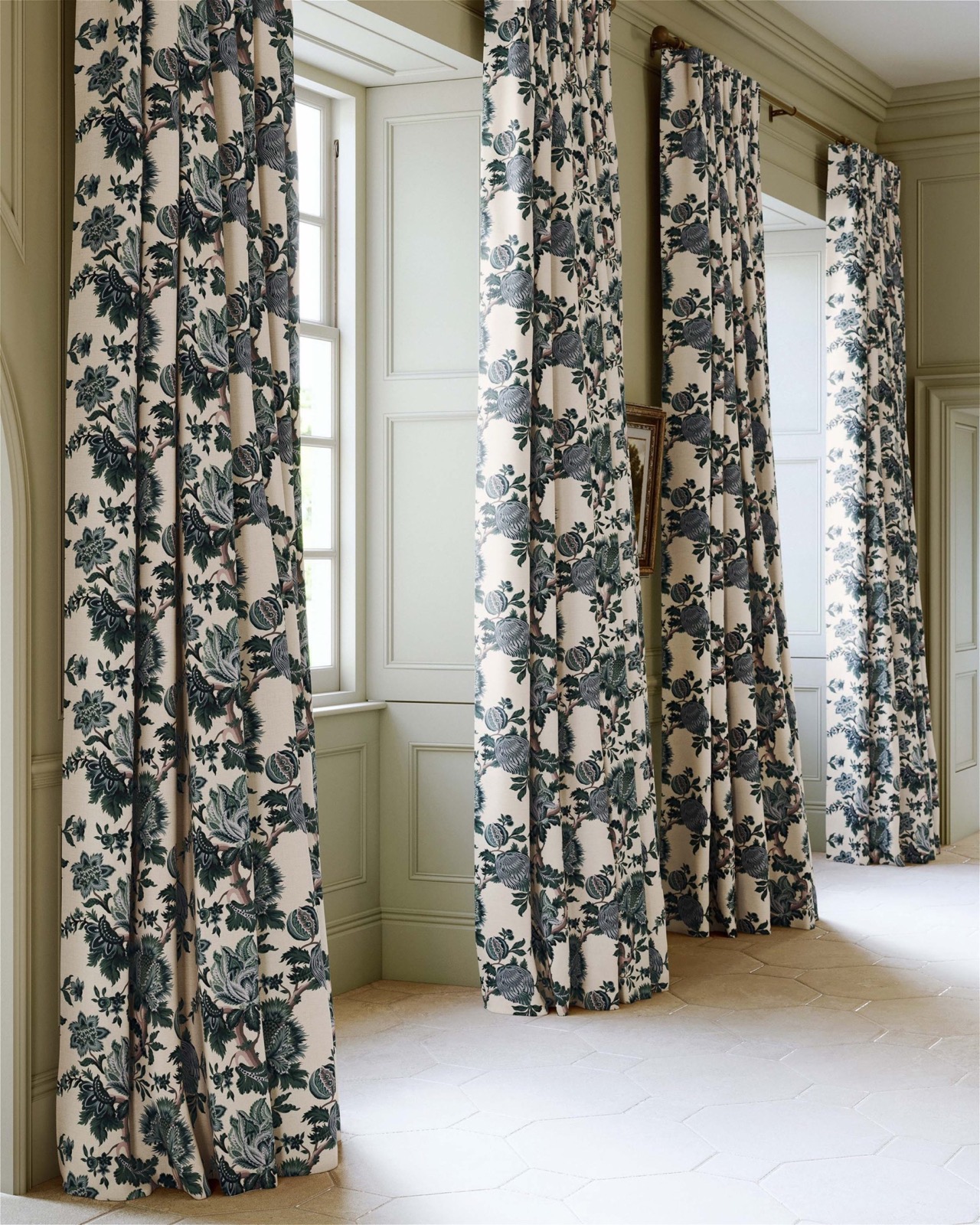 Sanderson Artissima patterned curtains in a classic interior